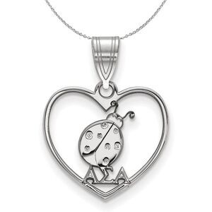 Sterling Silver Alpha Sigma Alpha Heart Pendant Necklace - 24 Inch